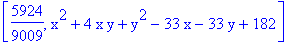[5924/9009, x^2+4*x*y+y^2-33*x-33*y+182]